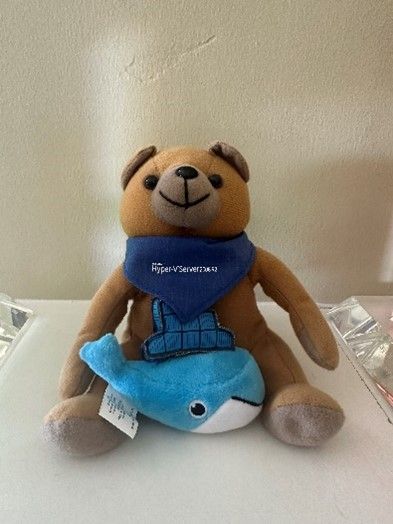 Hyper-V bear holding Molly, the Docker mascot