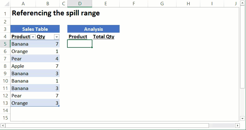 Using # to refer to the spill range