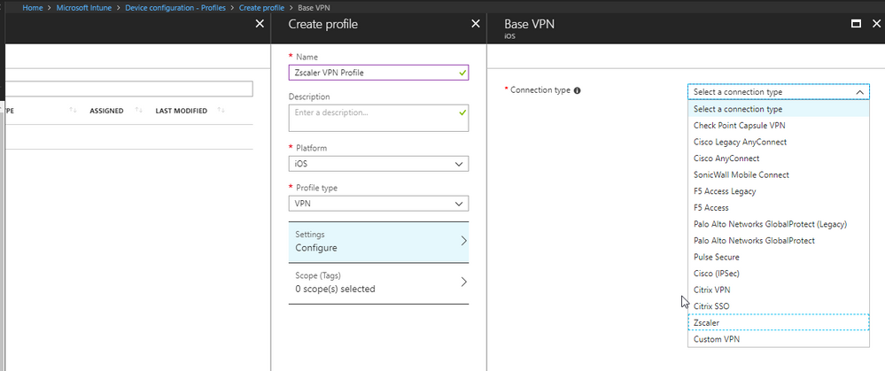 VPN profile in Intune console