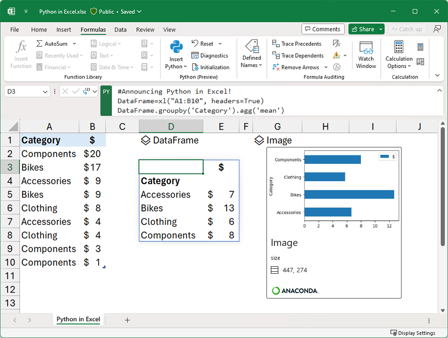 thumbnail image 1 captioned Seamlessly aggregate and visualize your data with Python in Excel.