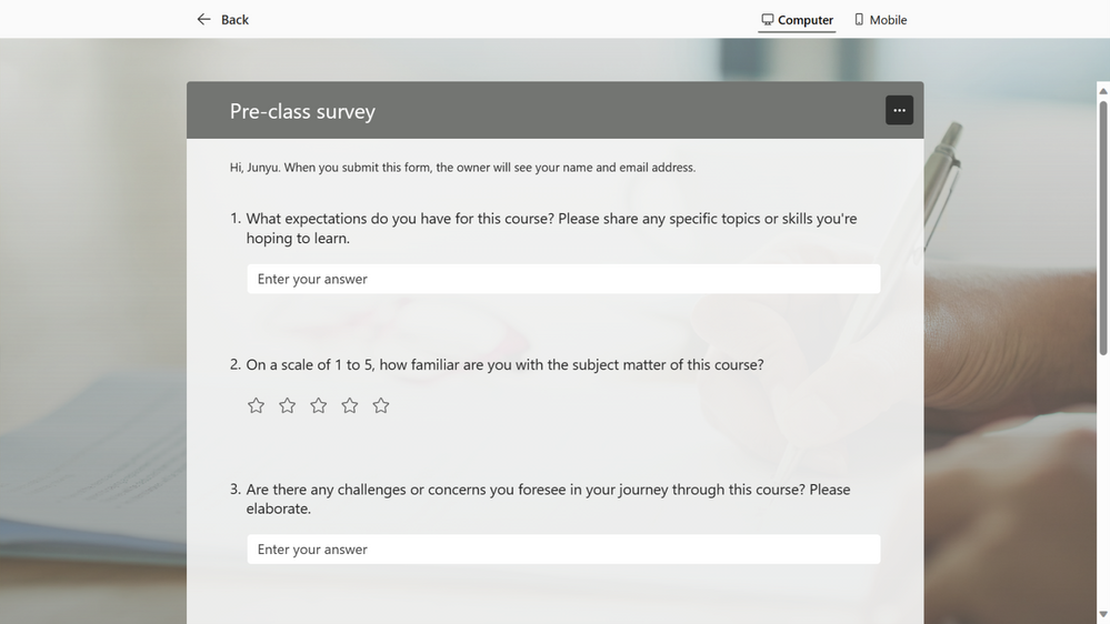 Pre-class survey