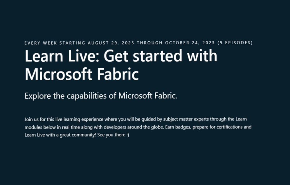 Learn Live: Get Started with Microsoft Fabric holding slide.