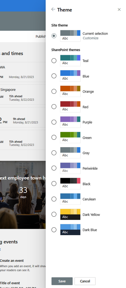 Use a theme to change the colors of your SharePoint site.
