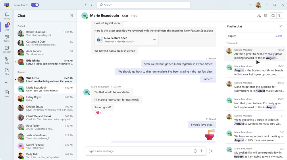 An improved search experience for Microsoft Teams chats and channels makes it possible to find your content quickly.