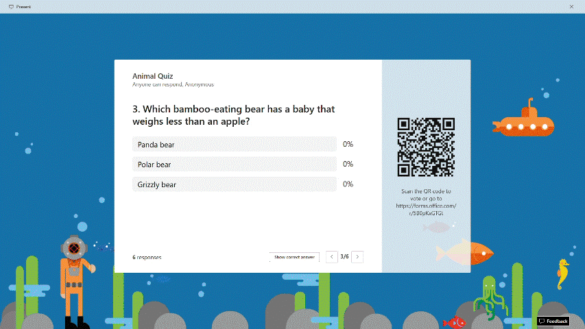 Present forms/quizzes in Forms web or PowerPoint