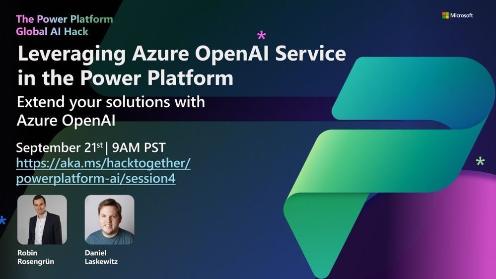 Picture showing Leveraging Azure OpenAI Service in the Power Platform session banner