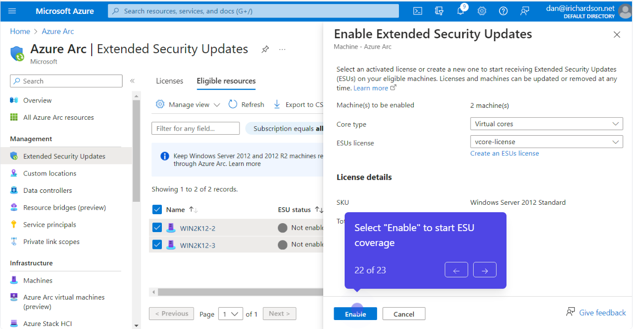 Click Through Demo for Windows Server 2012 Extended Security Updates Enabled by Azure Arc
