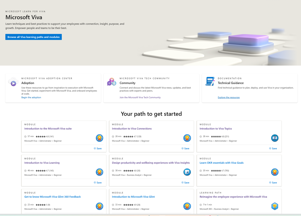 screenshot of the newly launched Viva training landing page.