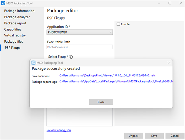 Screenshot of Package successfully created.png