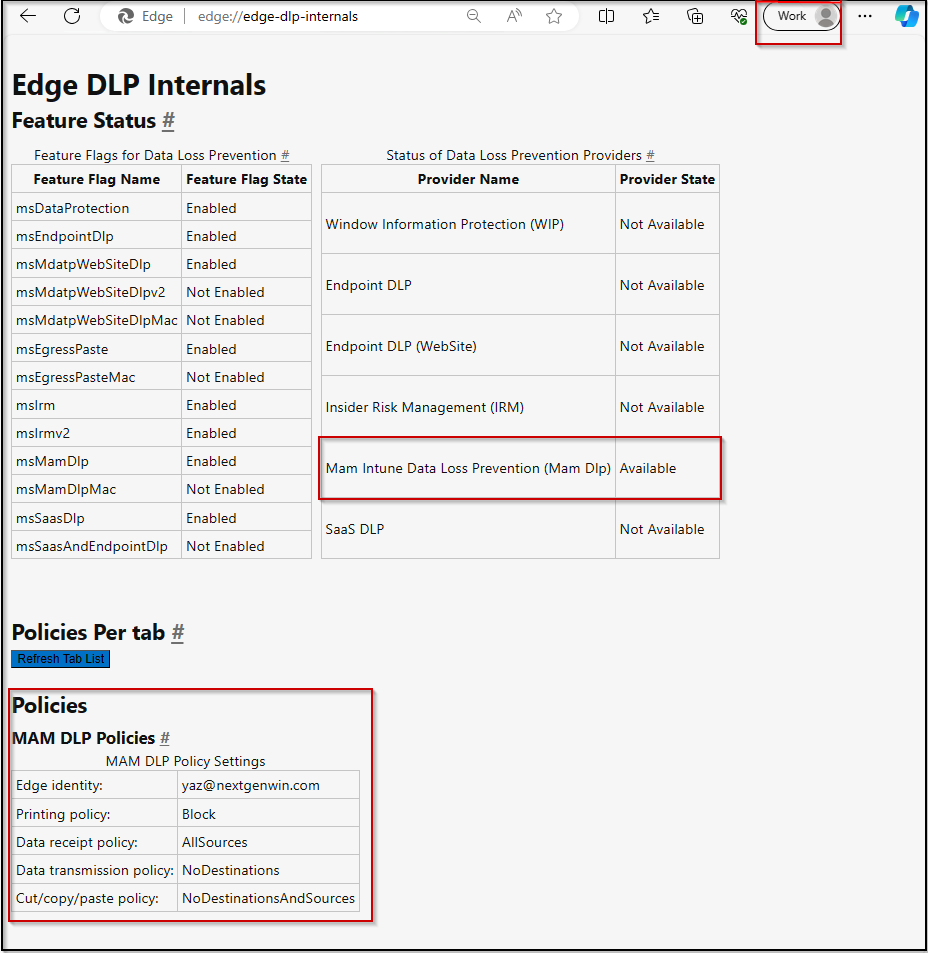 Image - 15: Edge DLP Internals - Policy page - Work Profile