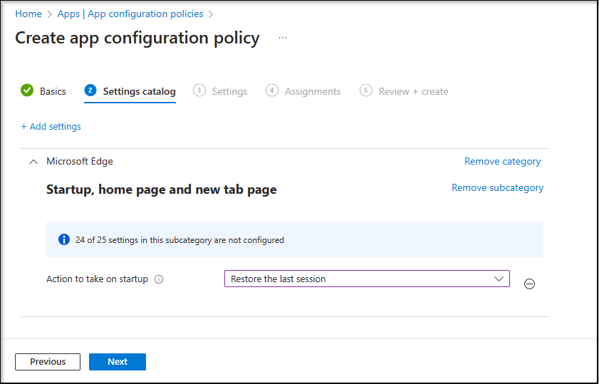 Image 18: Application Configuration Policy – Settings Catalog