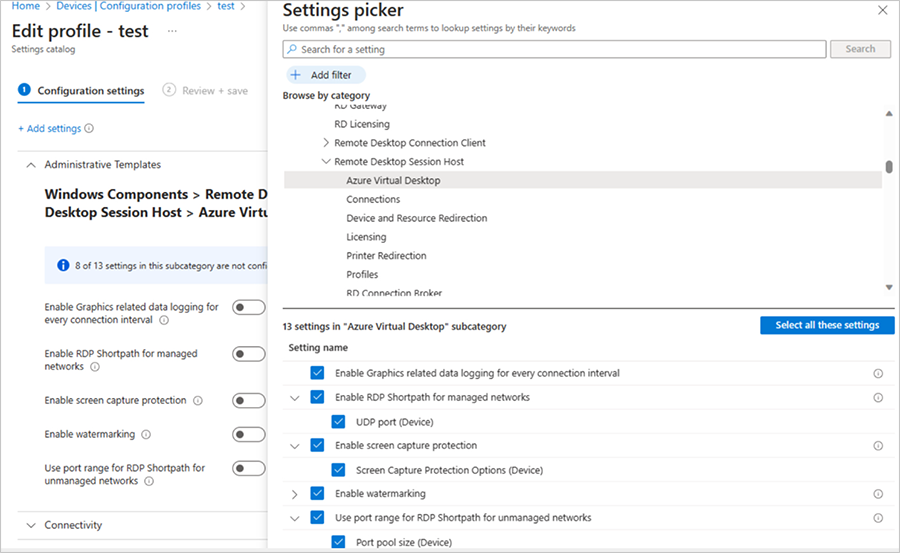 Screenshot of the Setting picker menu within the Edit profile test menu.png