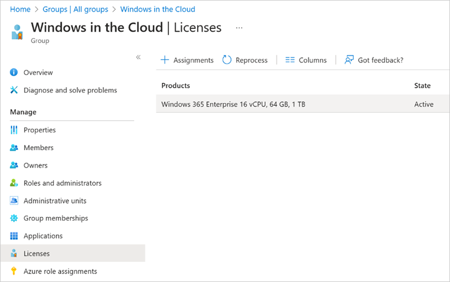 Screenshot of the Windows in the Cloud licenses menu.png