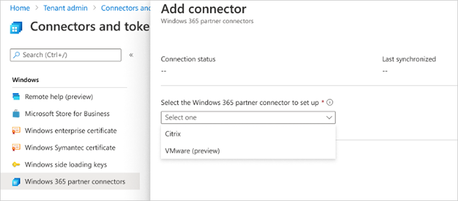 Add a connector through the Windows 365 partner connectors menu.png