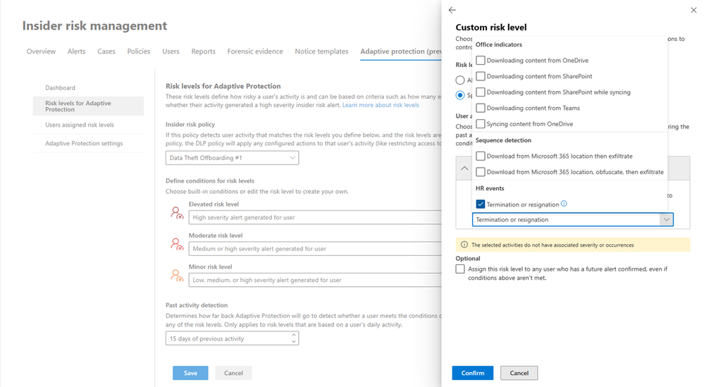 Figure 5: Admins with appropriate permissions can use termination or resignation events to define risk levels for Adaptive Protection