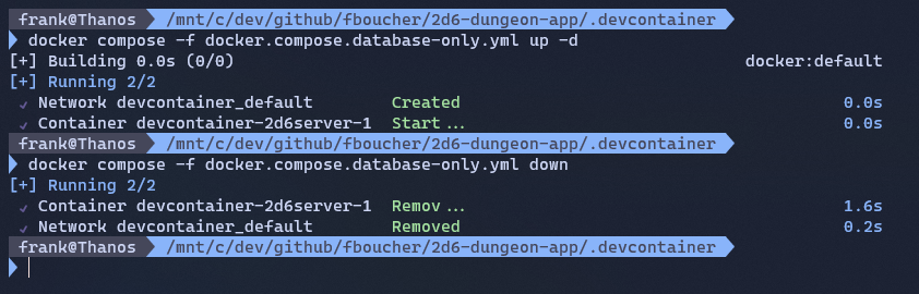 Docker compose up and down in the terminal