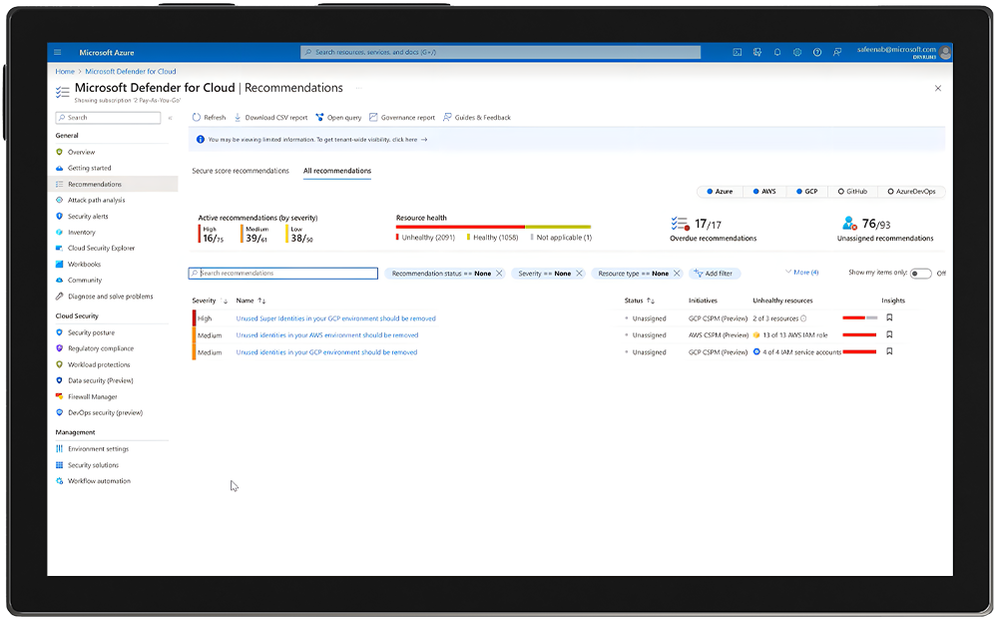 Microsoft Entra Permissions Management integration with Microsoft Defender for Cloud (MDC), which is now in public preview, provides and efficient way to consolidate insights into other cloud security posture information on a single interface.