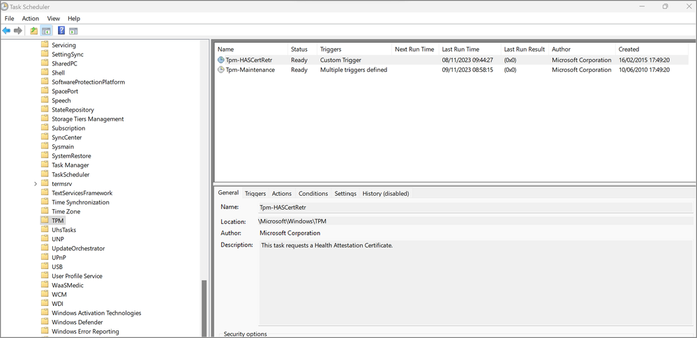 A screenshot of Tpm-HASCertRetr on the Windows device.