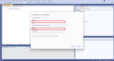 Configuration of new Azure Function project