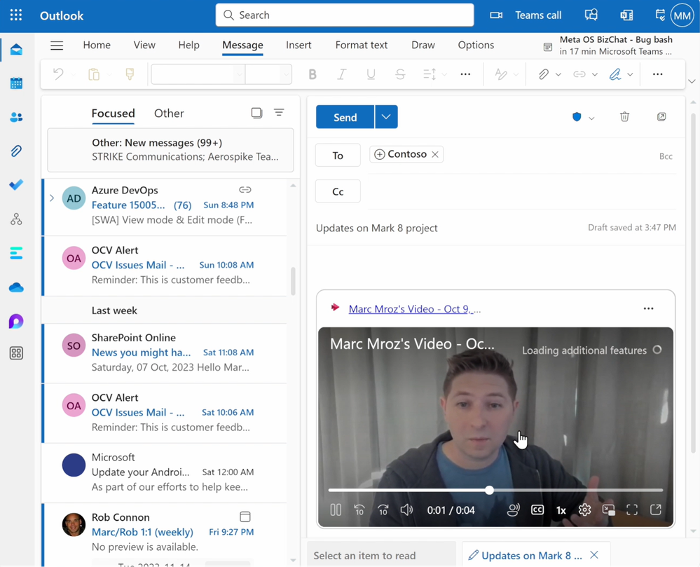Microsoft Stream videos now playback inline "in Outlook".