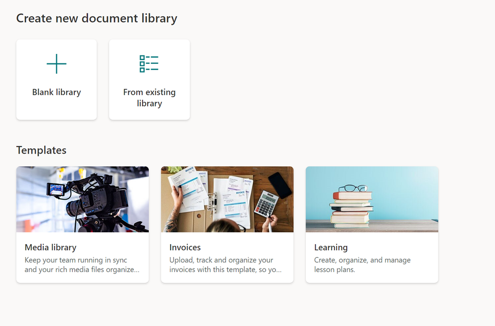 Create a new SharePoint document library using one of the out-of-box templates.