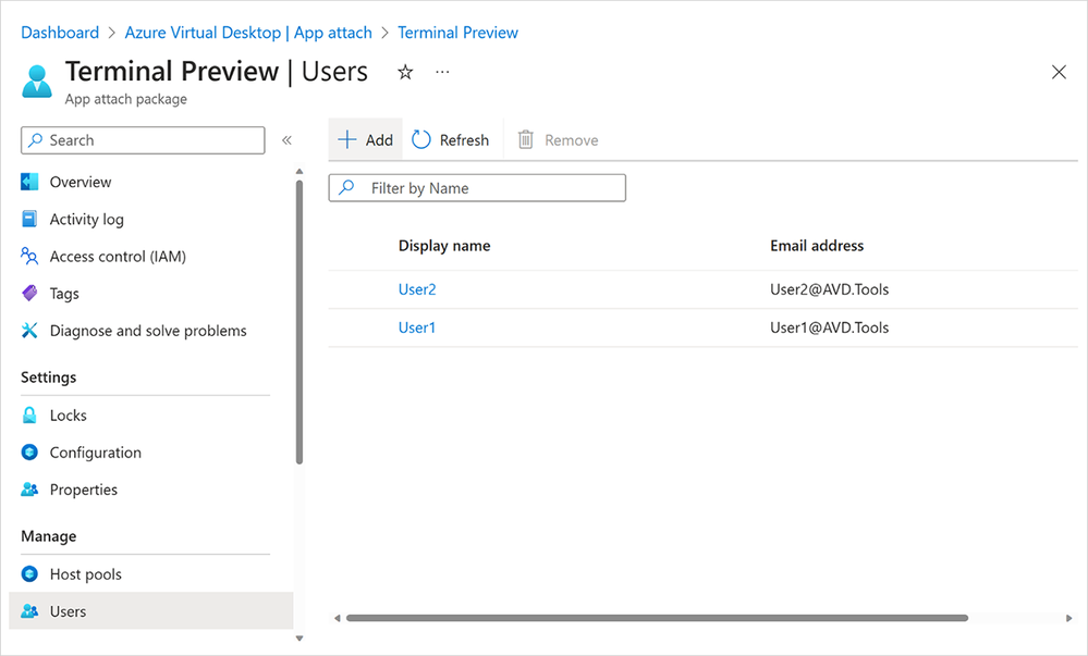 A look at managing users for Azure Virtual Desktop app attach preview in the Azure Portal