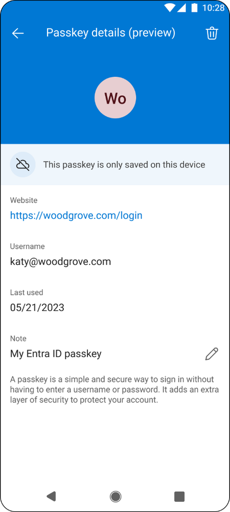 Figure 1: Passkey managed in the Microsoft Authenticator app