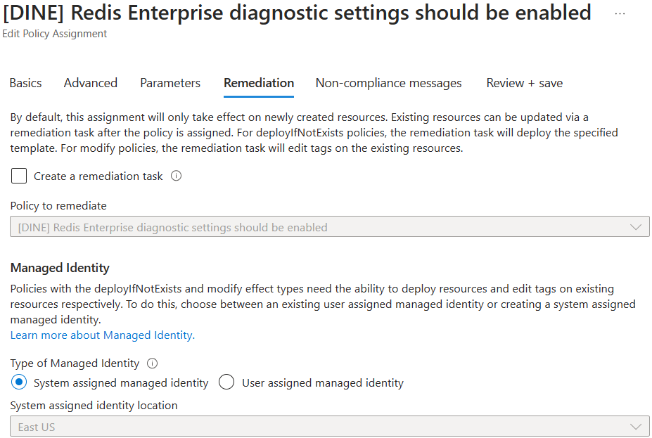 Change Azure Policy assignment's system assigned managed identity location