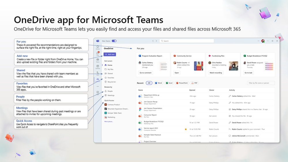 The OneDrive app in Teams gives you easy access to all your Microsoft 365 content.