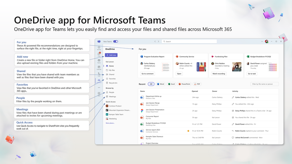 The OneDrive app in Teams gives you easy access to all your Microsoft 365 content.