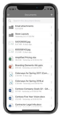A rich SharePoint document library experience within the SharePoint mobile app.