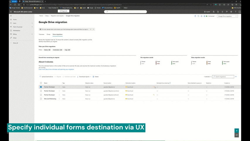 Specify individual forms destination via UX