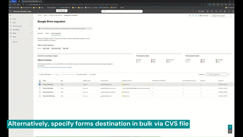 Specify forms destination in bulk via CSV file