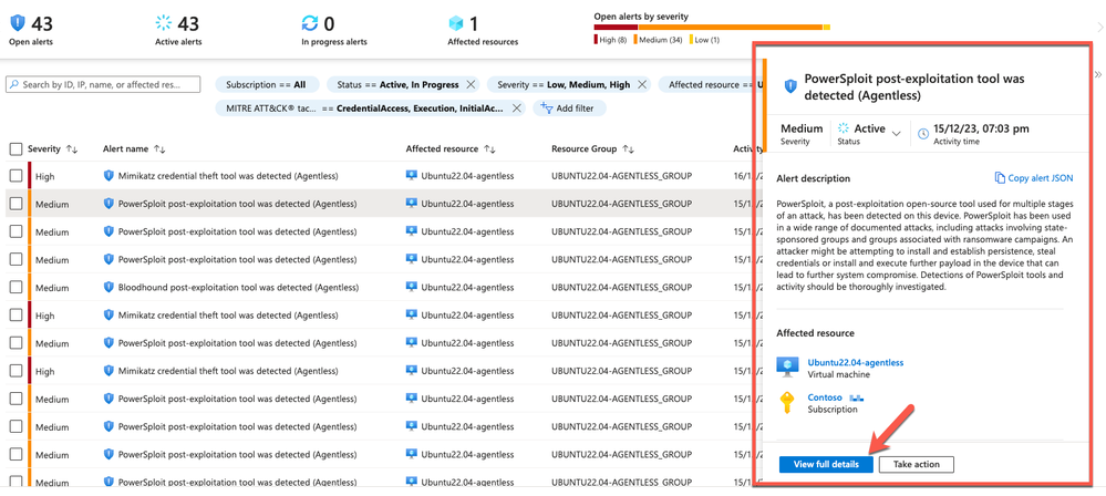 Security alert created by agentless malware scanning in Microsoft Defender for Cloud portal