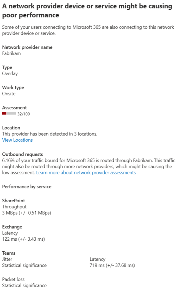 Flyout panel for network provider along with the view locations link