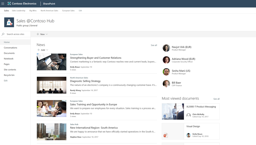 SharePoint Hub Site experience