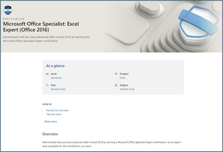 Example of a refreshed Microsoft Certification page_ Microsoft Office Specialist Excel Expert Office 2016.png