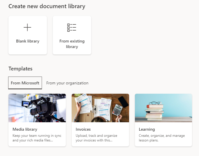 Using custom document library templates in SharePoint when creating a new document library.