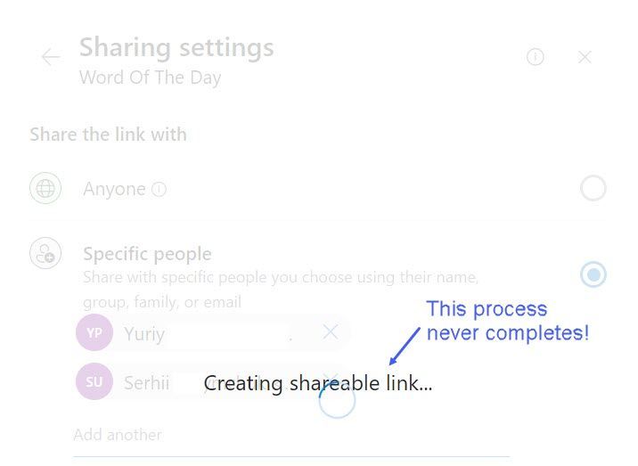 Creating Sharable Link OneDrive never completes.jpg