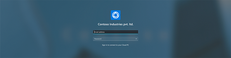 Screenshot of the customized login screen with the Contoso logo, name, and wallpaper.