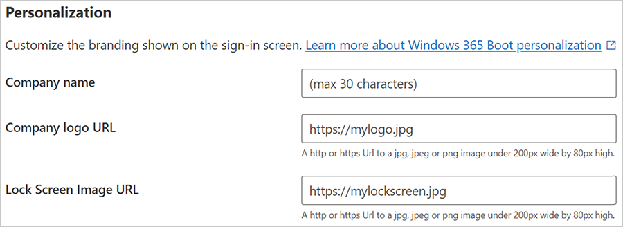 Screenshot of the Settings menu for Windows 365 Boot.