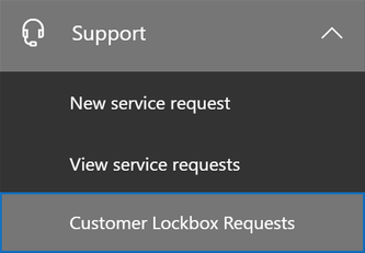 Screenshot of the Support menu highlighting the Customer Lockbox Requests option.