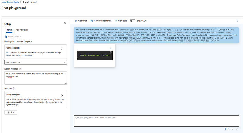 Querying markdown text in Azure OpenAI Studio