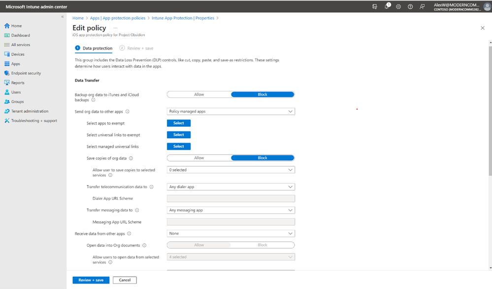 Figure 4: Intune App protection policies to control how Copilot for Microsoft 365 generated data is accessed and shared between apps on personal unmanaged and managed devices.
