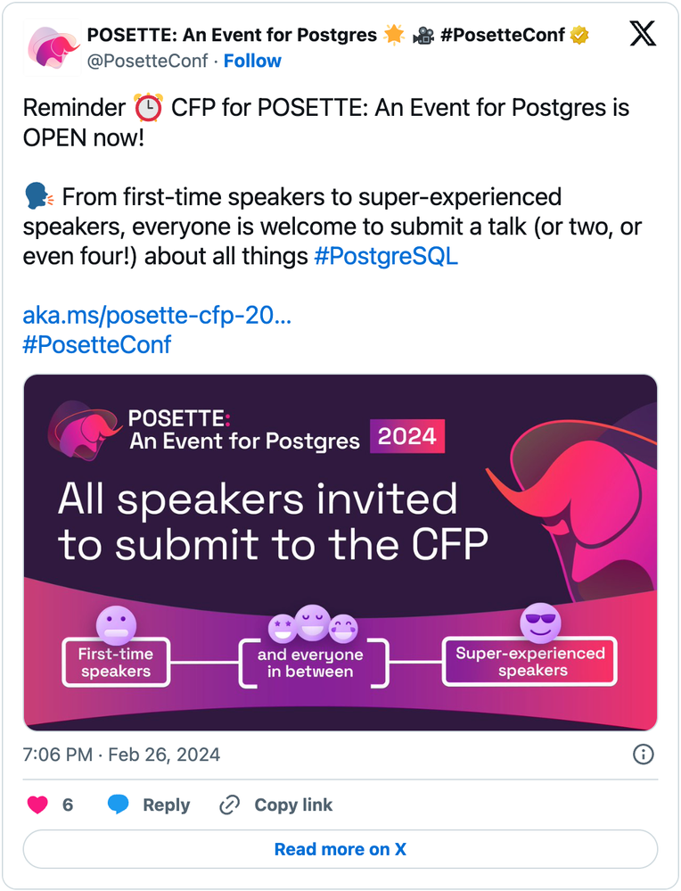 screenshot-posetteconf-x-twitter-CFP-is-open-new-speakers-welcome-embed.png