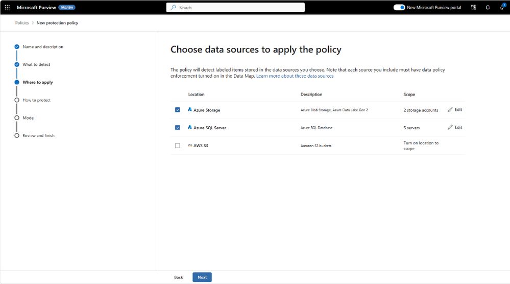 Figure 3 - Protection policies across Azure and AWS data sources