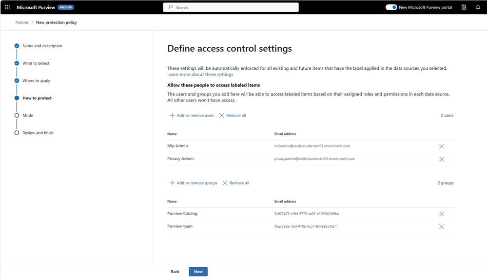 Figure 4 - Protection policies to control access based on users and groups