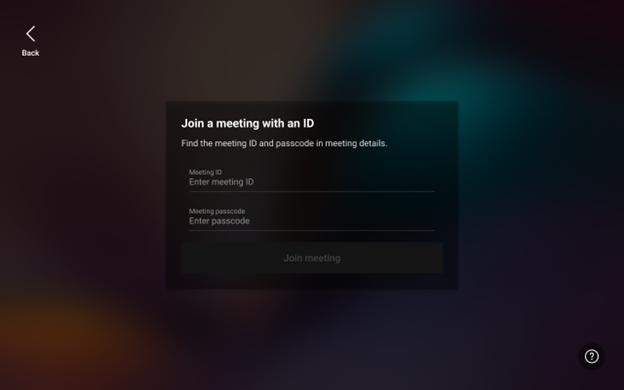 The join by meeting ID screen