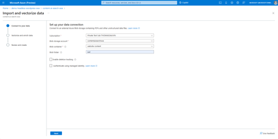 Select the storage account containing the HTML files to index