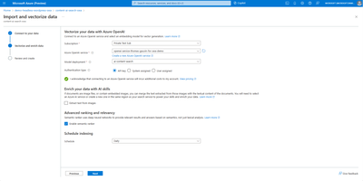 Select the Azure OpenAI model deployment to vectorize your content